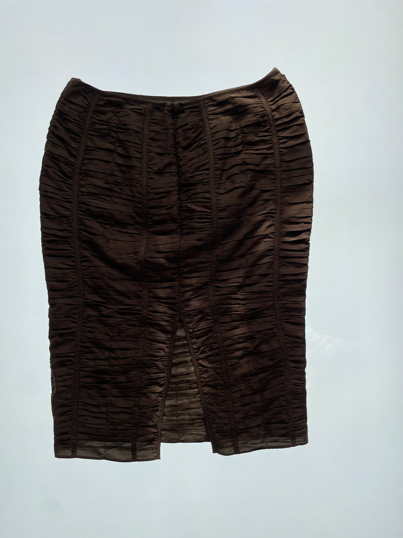 SS 01 Taupe Pleated Silk Skirt