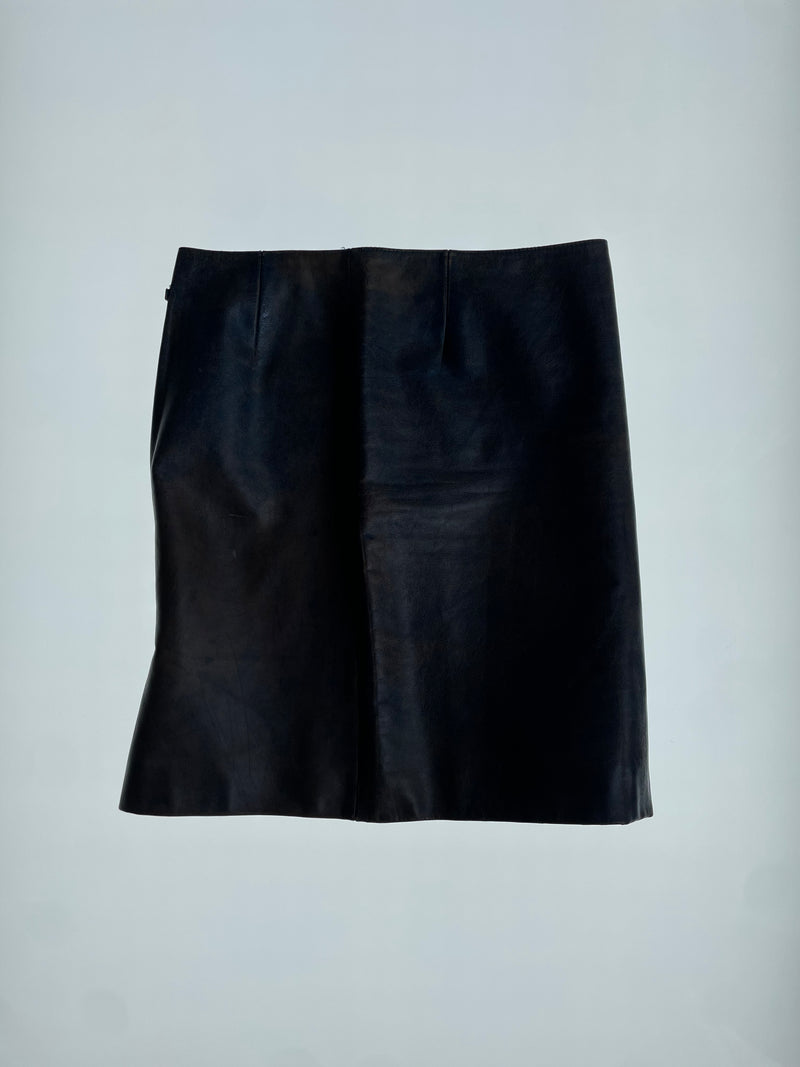Blue Leather Distressed Skirt