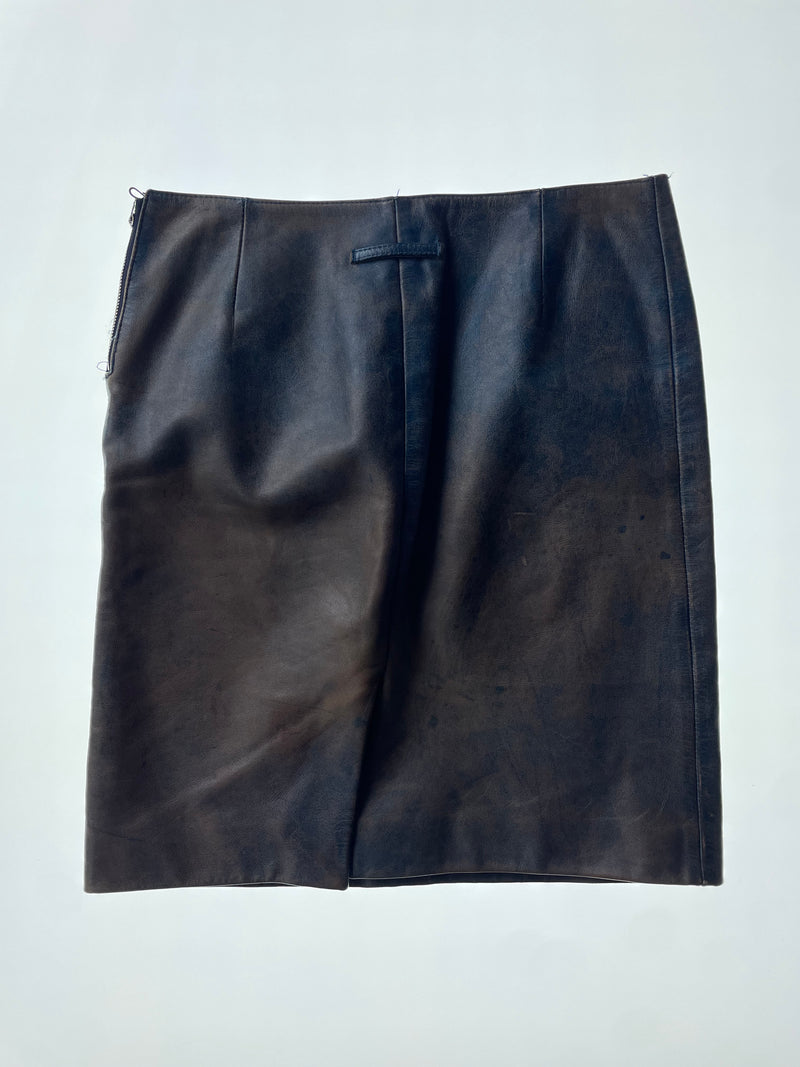 Blue Leather Distressed Skirt