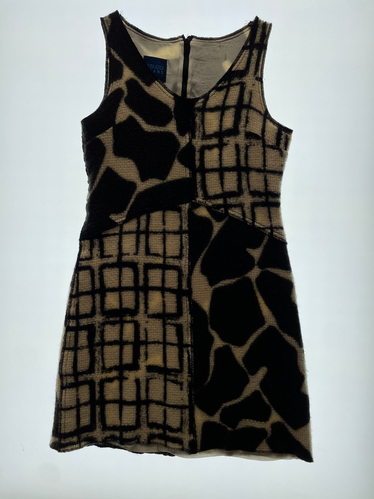 80s B&W Wool Print Dress