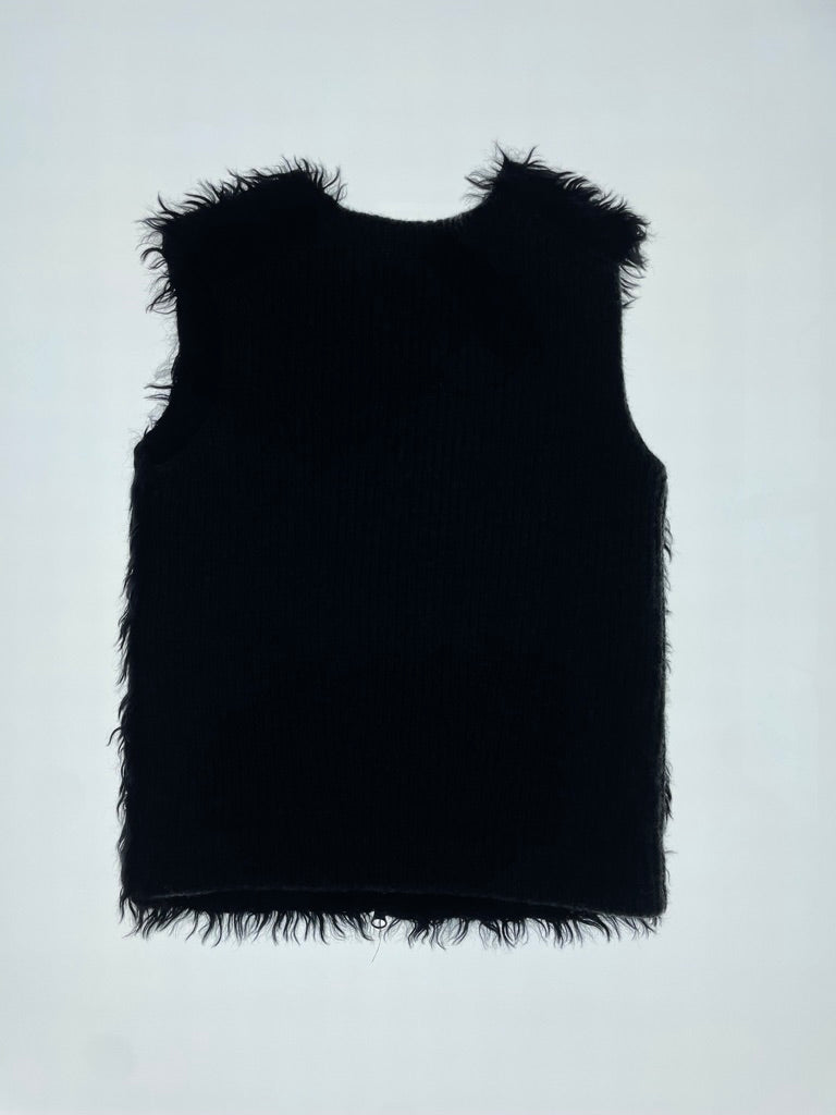 FW 07 Black Fur Zip Up Vest