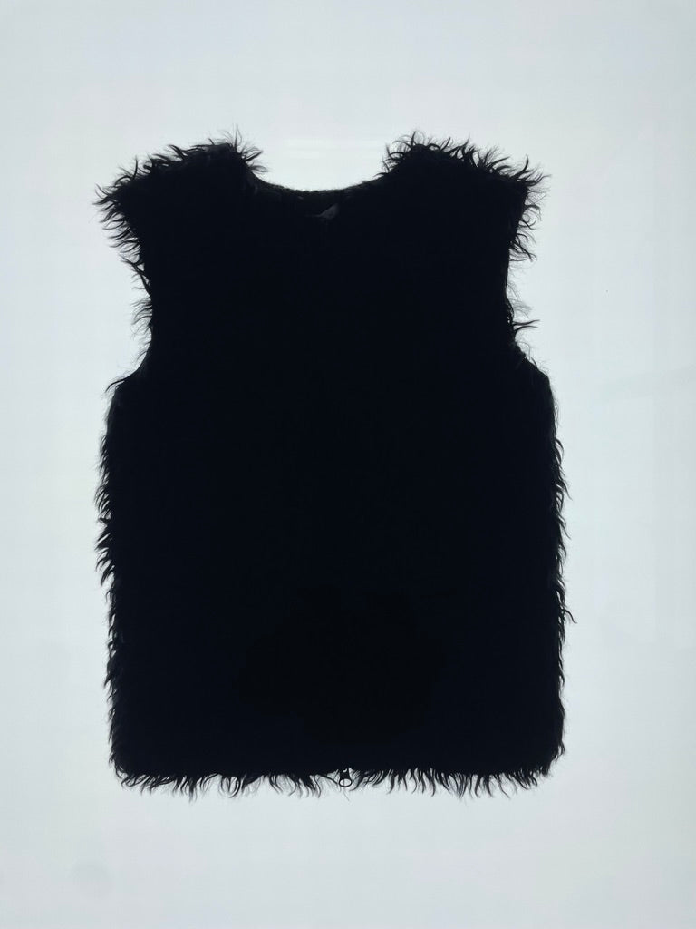 FW 07 Black Fur Zip Up Vest